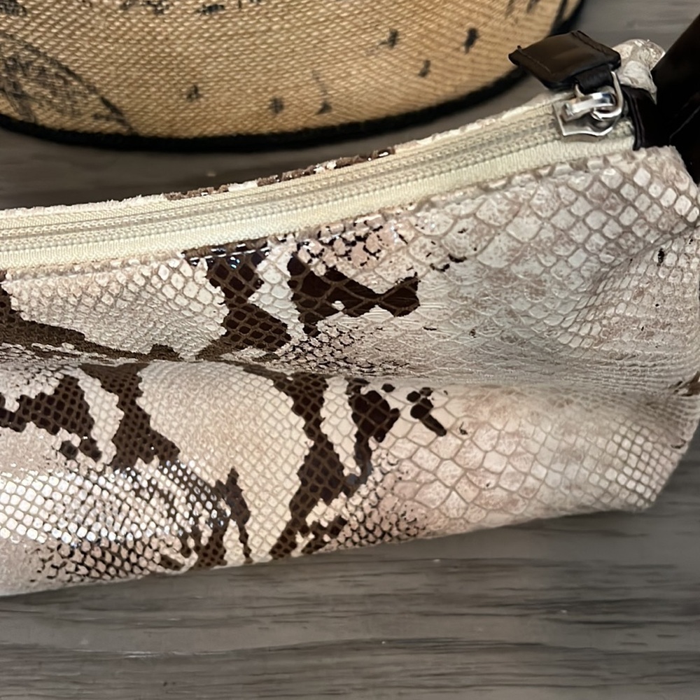 Snake-Print Shoulder Bag in Cream & Brown - Designer Style - Picture 7 of 16
